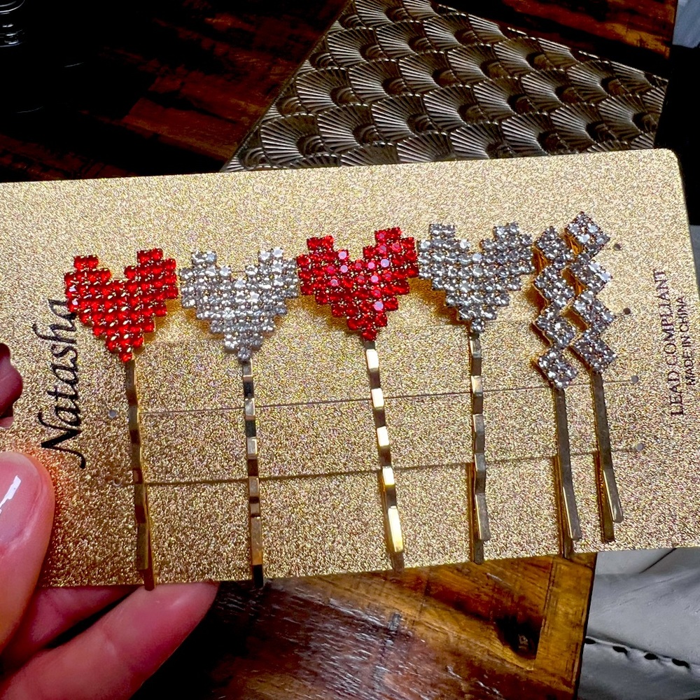 Beautiful red & white rhinestone Barrett’s with gold clips.